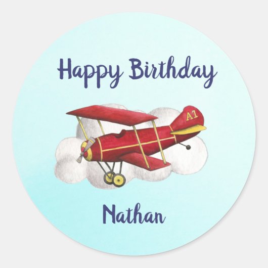 飛行機誕生日サンキューステッカー ラウンドシール (正面)