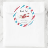 飛行機誕生日サンキューステッカー ラウンドシール (バッグ)