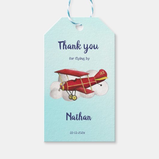 飛行機誕生日サンキューメッセージカード ギフトタグ (正面)