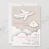 飛行機誕生日パーティーの招待-ピンク 招待状 (正面)