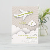 飛行機誕生日パーティーの招待-緑 招待状 (スタンド正面)
