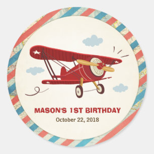 飛行機誕生日メッセージカードステッカー冒険 ラウンドシール