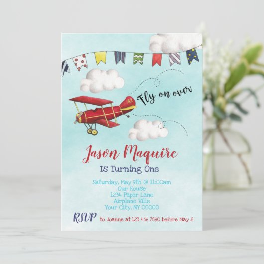 飛行機誕生日招待状の男の子の誕生日 招待状 (スタンド正面)