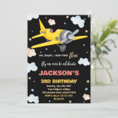 飛行機誕生日招待状イエローブラックBK 招待状 (スタンド正面)