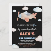 飛行機誕生日招待状オレンジブラック 招待状 (正面)