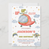 飛行機誕生日招待状グリーンオレンジ 招待状 (正面)