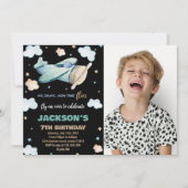 飛行機誕生日招待状グリーンブラウンw写真 招待状 (正面)