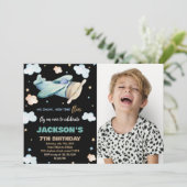 飛行機誕生日招待状グリーンブラウンw写真 招待状 (スタンド正面)