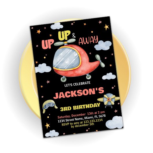 飛行機誕生日招待状グリーンレッドブラック 招待状