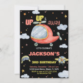 飛行機誕生日招待状グリーンレッドブラック 招待状 (正面)