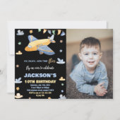 飛行機誕生日招待状グレーブラックW写真 招待状 (正面)