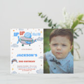 飛行機誕生日招待状ブラウンブルーw写真 招待状 (スタンド正面)