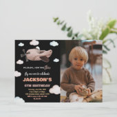 飛行機誕生日招待状ブラックブラウンw写真 招待状 (スタンド正面)