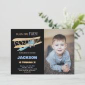 飛行機誕生日招待状ブラックブルーw写真 招待状 (スタンド正面)