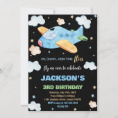 飛行機誕生日招待状ブルーオレンジブラックBK 招待状 (正面)