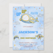 飛行機誕生日招待状ブルーオレンジ 招待状 (正面)