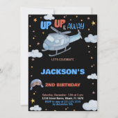 飛行機誕生日招待状ブルーグレーブラック 招待状 (正面)