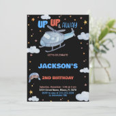 飛行機誕生日招待状ブルーグレーブラック 招待状 (スタンド正面)