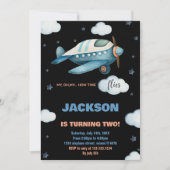 飛行機誕生日招待状ブルーブラックBK 招待状 (正面)