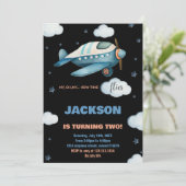 飛行機誕生日招待状ブルーブラックBK 招待状 (スタンド正面)