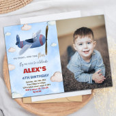 飛行機誕生日招待状ブルーレッド写真付き 招待状