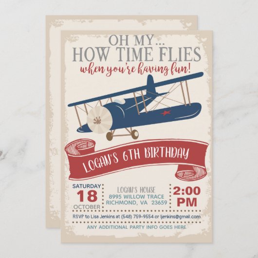 飛行機誕生日招待状ボーイ 招待状 (正面/裏面)