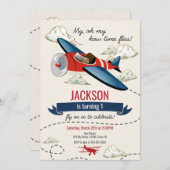 飛行機誕生日招待状ヴィンテージタイムフライ 招待状 (正面/裏面)