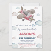 飛行機誕生日招待状茶色の赤 招待状 (正面)