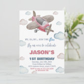 飛行機誕生日招待状茶色の赤 招待状 (スタンド正面)