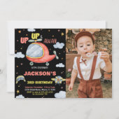 飛行機誕生日招待状赤黒（写真付） 招待状 (正面)