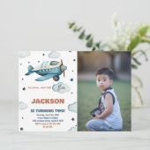 飛行機誕生日招待状青(写真付) 招待状 (スタンド正面)