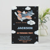 飛行機誕生日招待状2ndブルーブラックBK 招待状 (スタンド正面)