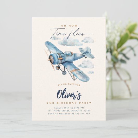 飛行機誕生日招待状 |ヴィンテージ飛行機 招待状 (スタンド正面)