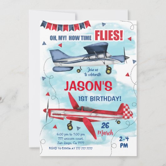 飛行機誕生日招待状 招待状 (正面)