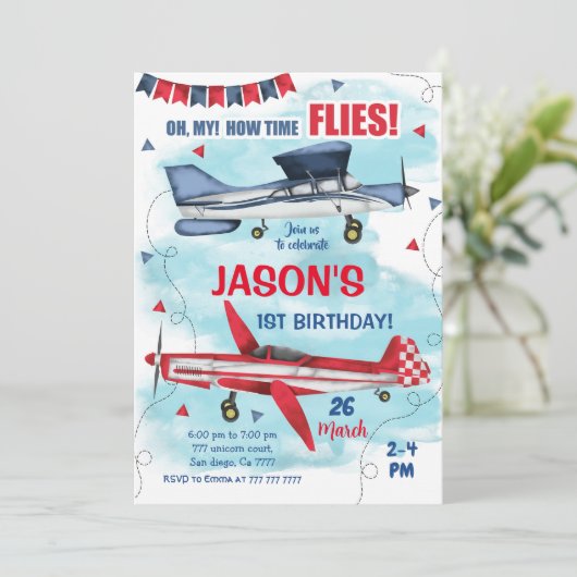 飛行機誕生日招待状 招待状 (スタンド正面)