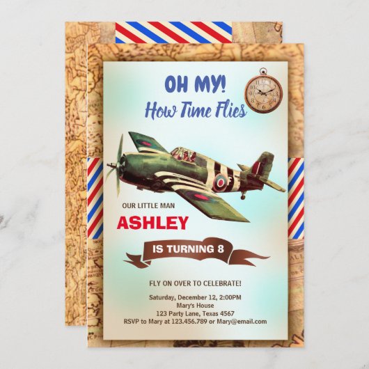 飛行機誕生日招待状 招待状 (正面/裏面)