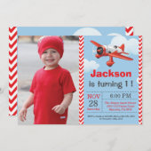 飛行機誕生日招待状。男の子の誕生日パーティー 招待状 (正面/裏面)