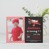 飛行機誕生日招待状。男の子の誕生日パーティー 招待状 (スタンド正面)