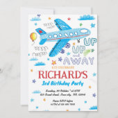 飛行機誕生日招待状、航空機手描き 招待状 (正面)