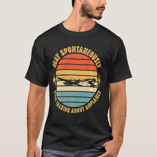 飛行機警告のおもしろいについて自発的に話す Tシャツ (正面)