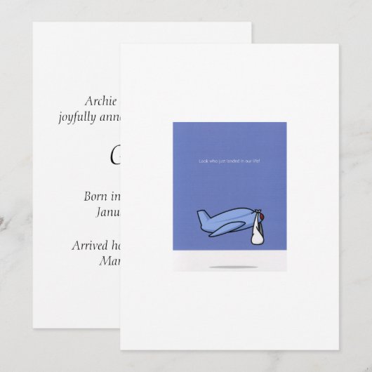 飛行機配達採用の発表 案内状 (正面/裏面)