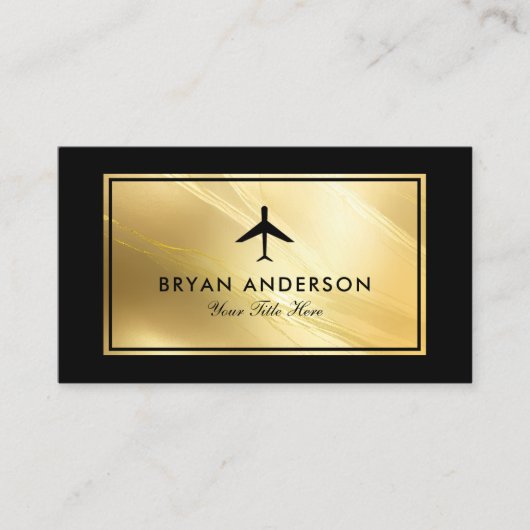 飛行機金ゴールド大理石名刺 名刺 (正面)