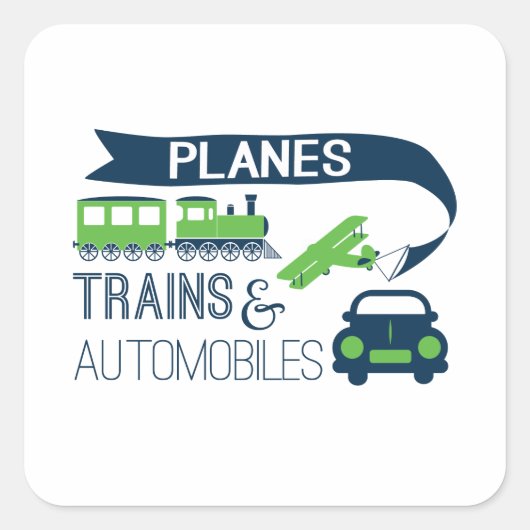 飛行機電車と自動車のシール スクエアシール (正面)