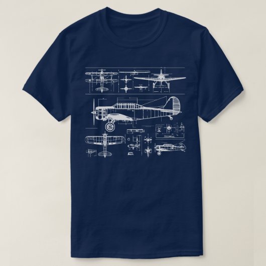 飛行機青写真 Tシャツ (デザイン正面)