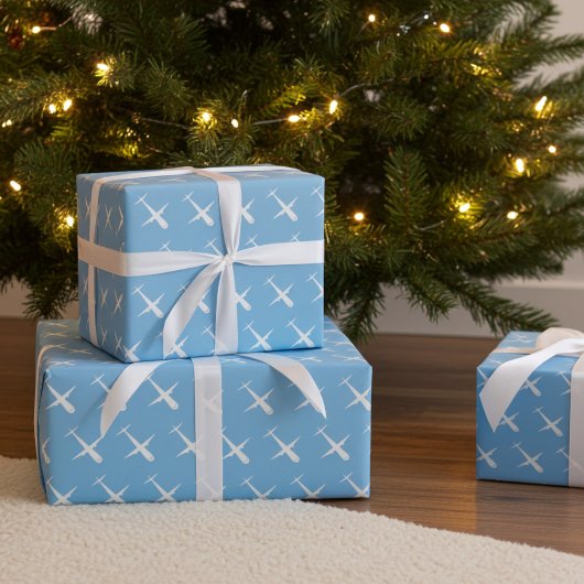 飛行機青、パターエレガントンパイロット誕生日 ラッピングペーパー