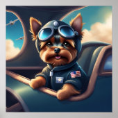 飛行機飛んでいるでのヨークシャーテリアAIがドッグアートを生み出した ポスター (正面)