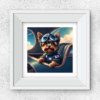 飛行機飛んでいるでのヨークシャーテリアAIがドッグアートを生み出した ポスター