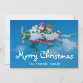 飛行機飛んでいるに小妖精や小人を持つサンタクロース シーズンカード (正面)