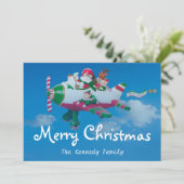 飛行機飛んでいるに小妖精や小人を持つサンタクロース シーズンカード (スタンド正面)