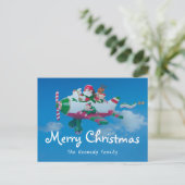 飛行機飛んでいるに小妖精や小人を持つサンタクロース シーズンポストカード (スタンド正面)